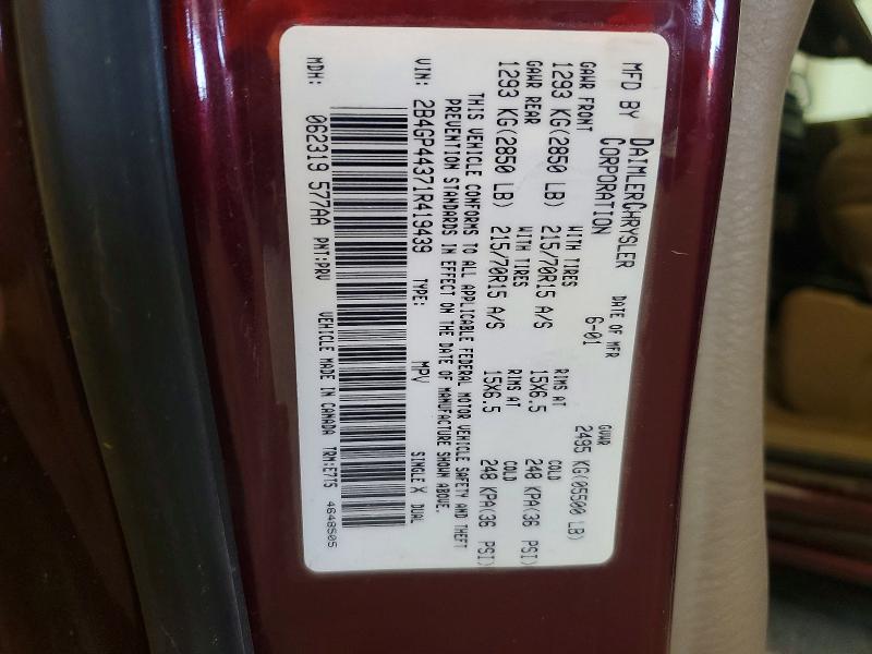Aukcja sprzedaży 2001 Dodge Grand Caravan, vin: 2B4GP44371R419439, numer aukcji: 59345686