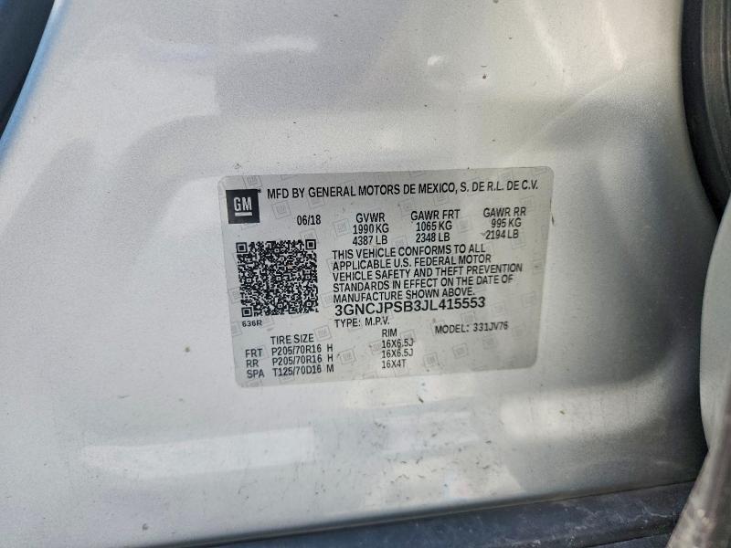 Aukcja sprzedaży 2018 Chevrolet Trax, vin: 3GNCJPSB3JL415553, numer aukcji: 62980616