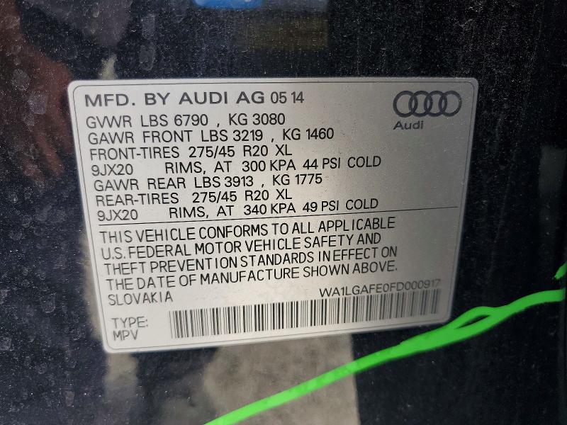 Продаж на аукціоні авто 2015 Audi Q7, vin: WA1LGAFE0FD000917, номер лоту: 60252096
