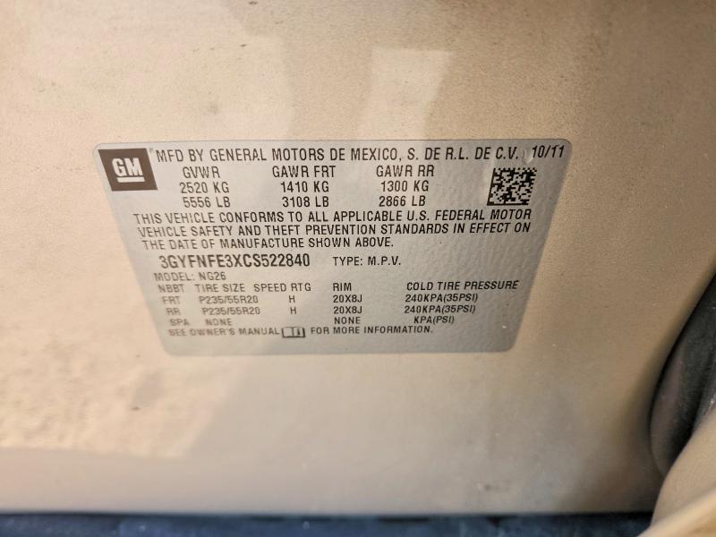 2012 Cadillac Srx მანქანა იყიდება აუქციონზე, vin: 3GYFNFE3XCS522840, აუქციონის ნომერი: 62298326