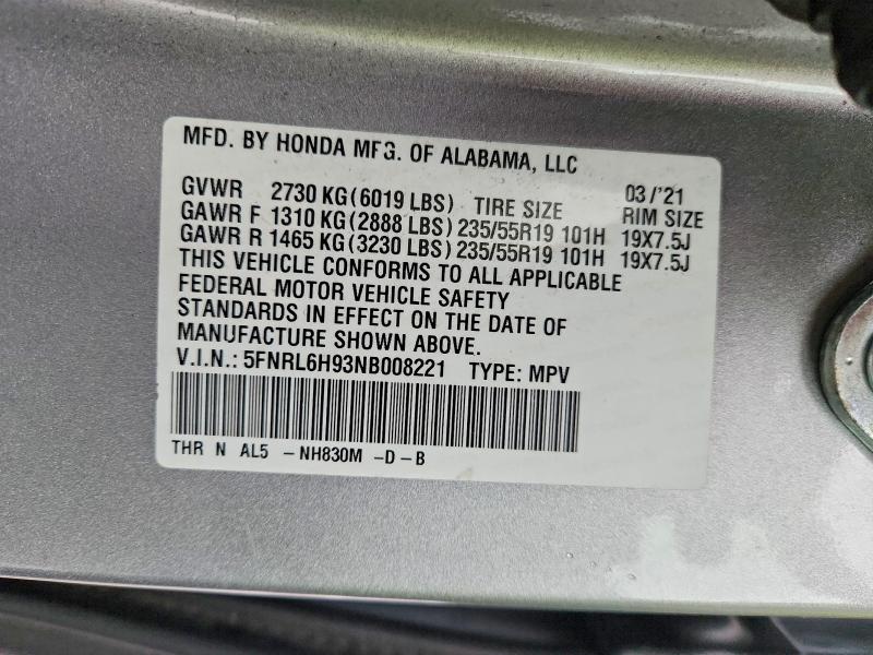 59226246 :رقم المزاد ، 5FNRL6H93NB008221 vin ، 2022 Honda Odyssey مزاد بيع