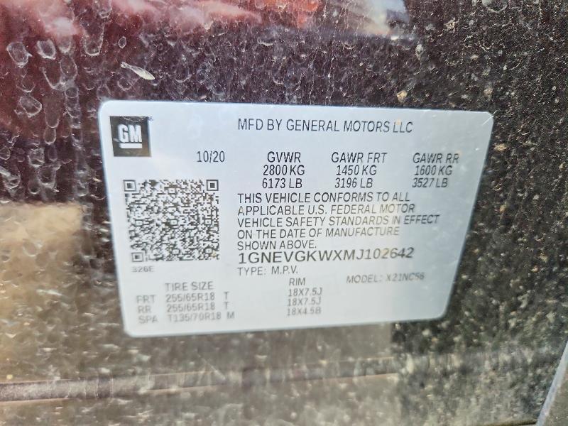 Aukcja sprzedaży 2021 Chevrolet Traverse, vin: 1GNEVGKWXMJ102642, numer aukcji: 58822386