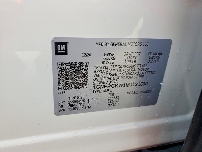 2021 Chevrolet Traverse მანქანა იყიდება აუქციონზე, vin: 1GNERGKW1MJ131600, აუქციონის ნომერი: 60792936