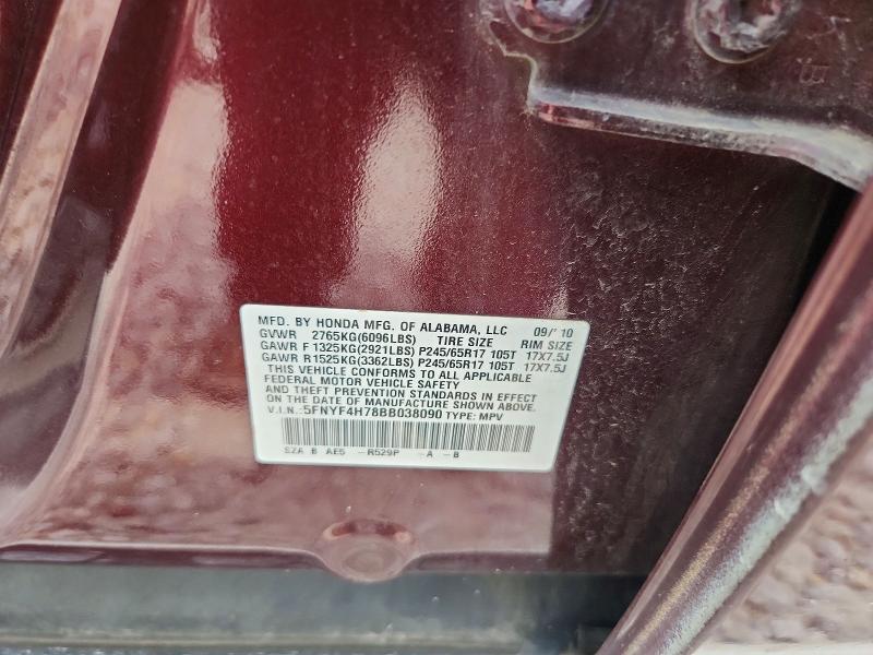 2011 Honda Pilot მანქანა იყიდება აუქციონზე, vin: 5FNYF4H78BB038090, აუქციონის ნომერი: 61772556