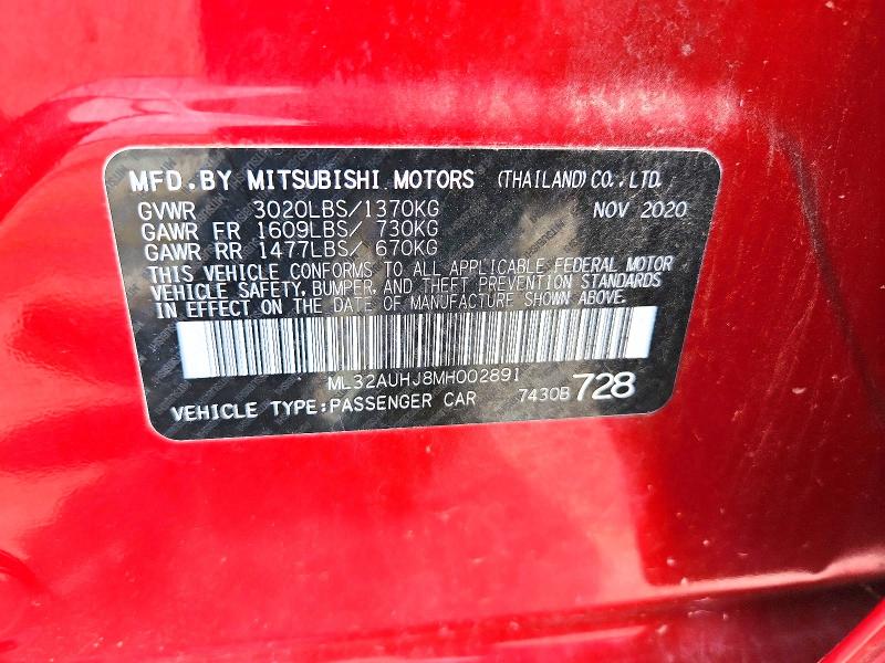 Aukcja sprzedaży 2021 Mitsubishi Mirage, vin: ML32AUHJ8MH002891, numer aukcji: 60235166