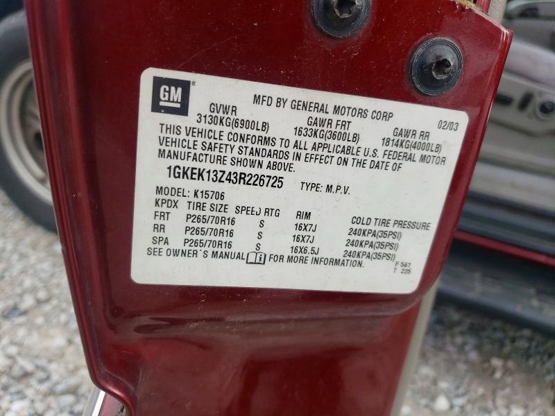 Aukcja sprzedaży 2003 Gmc Yukon, vin: 1GKEK13Z43R226725, numer aukcji: 62674236