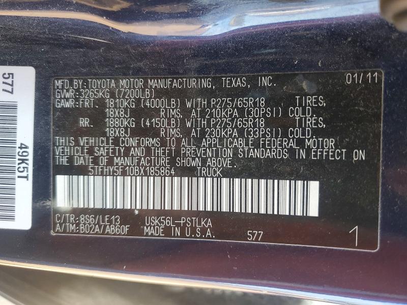 2011 Toyota Tundra მანქანა იყიდება აუქციონზე, vin: 5TFHY5F10BX185864, აუქციონის ნომერი: 62289886