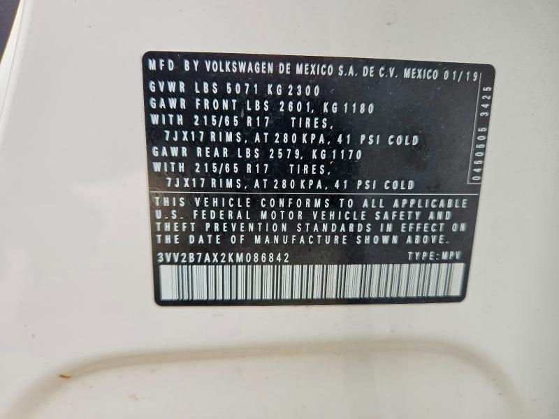 Aukcja sprzedaży 2019 Volkswagen Tiguan, vin: 3VV2B7AX2KM086842, numer aukcji: 59854106