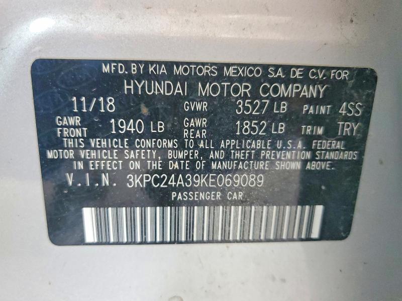 Aukcja sprzedaży 2019 Hyundai Accent, vin: 3KPC24A39KE069089, numer aukcji: 61319006
