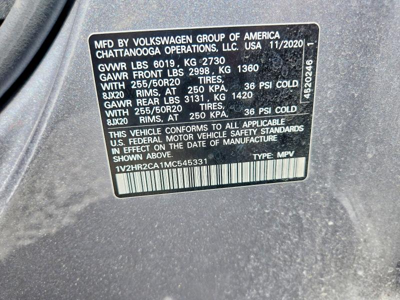 Продаж на аукціоні авто 2021 Volkswagen Atlas, vin: 1V2HR2CA1MC545331, номер лоту: 61594526