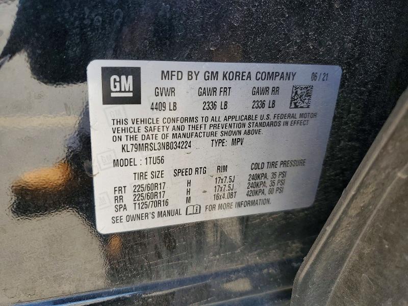 Продажа на аукционе авто 2022 Chevrolet Trailblazer, vin: KL79MRSL3NB034224, номер лота: 61038896