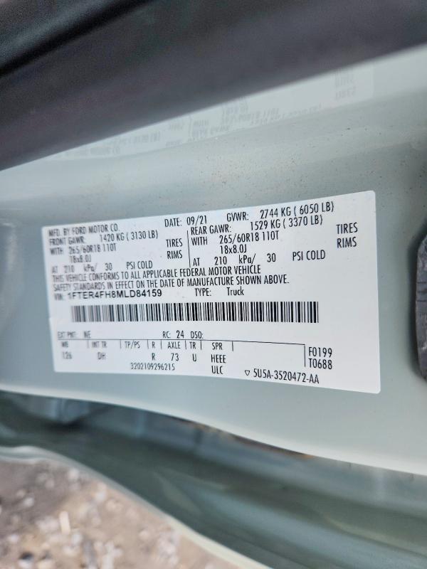 Продажа на аукционе авто 2021 Ford Ranger, vin: 1FTER4FH8MLD84159, номер лота: 62934656