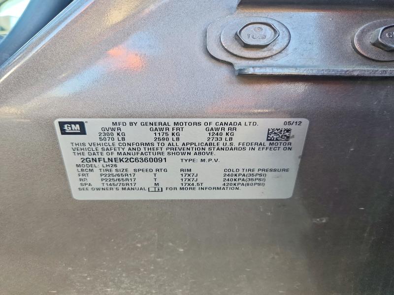 62357946 :رقم المزاد ، 2GNFLNEK2C6360091 vin ، 2012 Chevrolet Equinox مزاد بيع
