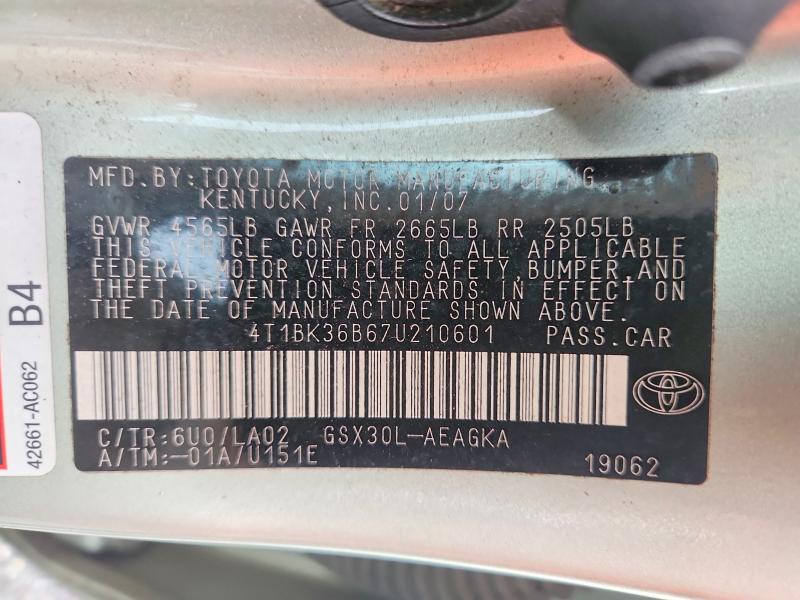 Продажа на аукционе авто 2007 Toyota Avalon, vin: 4T1BK36B67U210601, номер лота: 63212136