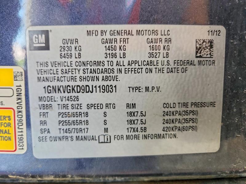 Auction sale of the 2013 Chevrolet Traverse, vin: 1GNKVGKD9DJ119031, lot number: 59140696