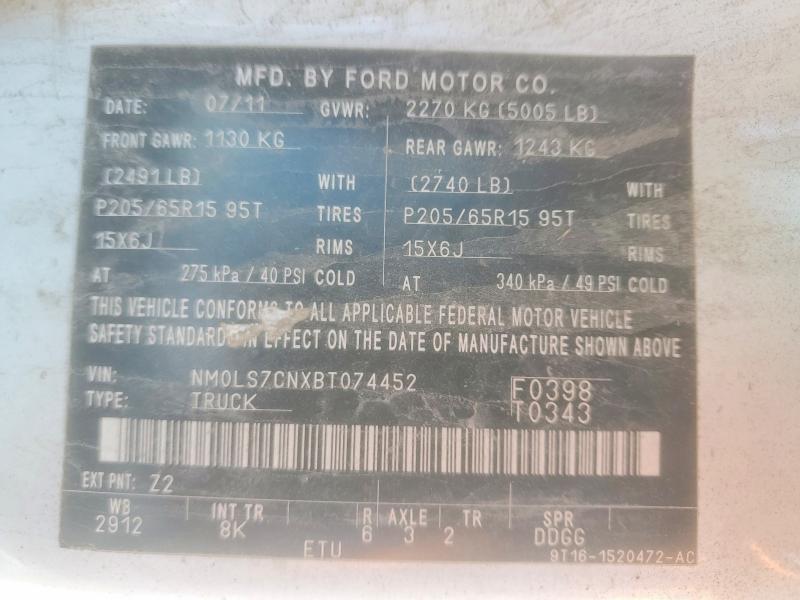 59264716 :رقم المزاد ، NM0LS7CNXBT074452 vin ، 2011 Ford Transit Connect مزاد بيع