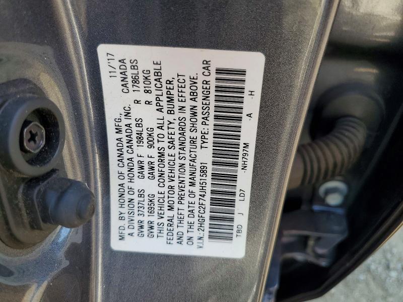 62115216 :رقم المزاد ، 2HGFC2F74JH515891 vin ، 2018 Honda Civic مزاد بيع