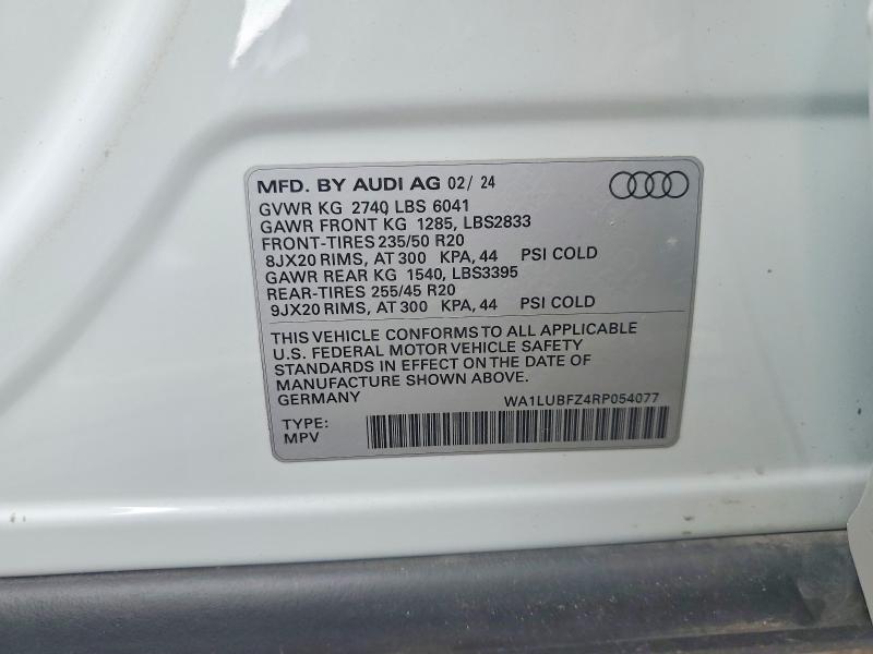 2024 Audi Q4 E-tron მანქანა იყიდება აუქციონზე, vin: WA1LUBFZ4RP054077, აუქციონის ნომერი: 60622576