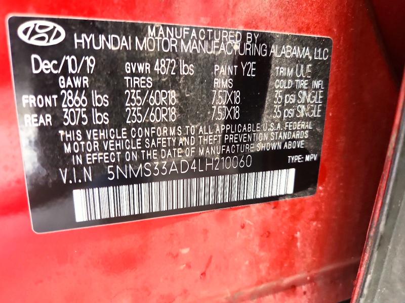 Продаж на аукціоні авто 2020 Hyundai Santa Fe, vin: 5NMS33AD4LH210060, номер лоту: 60460546
