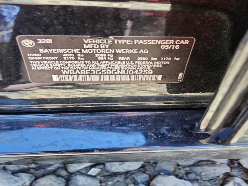 2016 Bmw 328 მანქანა იყიდება აუქციონზე, vin: WBA8E3G58GNU04259, აუქციონის ნომერი: 60274556
