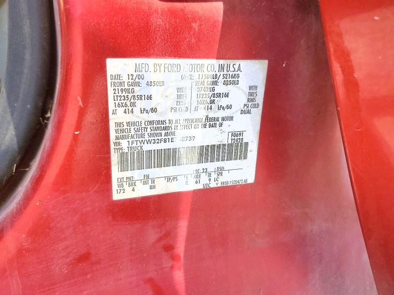 61707236 :رقم المزاد ، 1FTWW32F81EB38739 vin ، 2001 Ford F350 مزاد بيع