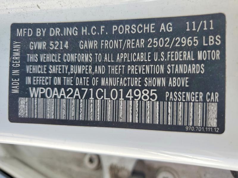 Продажа на аукционе авто 2012 Porsche Panamera, vin: WP0AA2A71CL014985, номер лота: 62655636