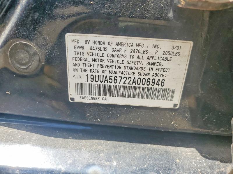 59804706 :رقم المزاد ، 19UUA56722A006946 vin ، 2002 Acura 3.2tl مزاد بيع