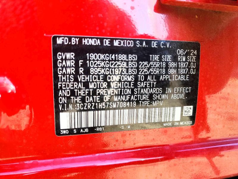 2025 Honda Hr-v მანქანა იყიდება აუქციონზე, vin: 3CZRZ1H57SM708419, აუქციონის ნომერი: 62718396