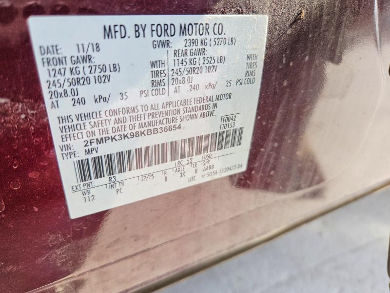 2019 Ford Edge მანქანა იყიდება აუქციონზე, vin: 2FMPK3K98KBB36654, აუქციონის ნომერი: 61567816