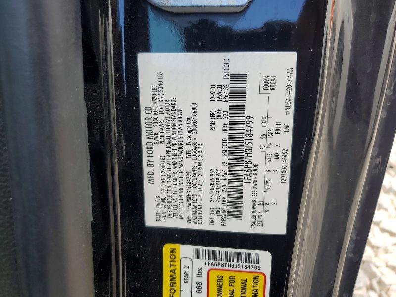 Продажа на аукционе авто 2018 Ford Mustang, vin: 1FA6P8TH3J5184799, номер лота: 62527266
