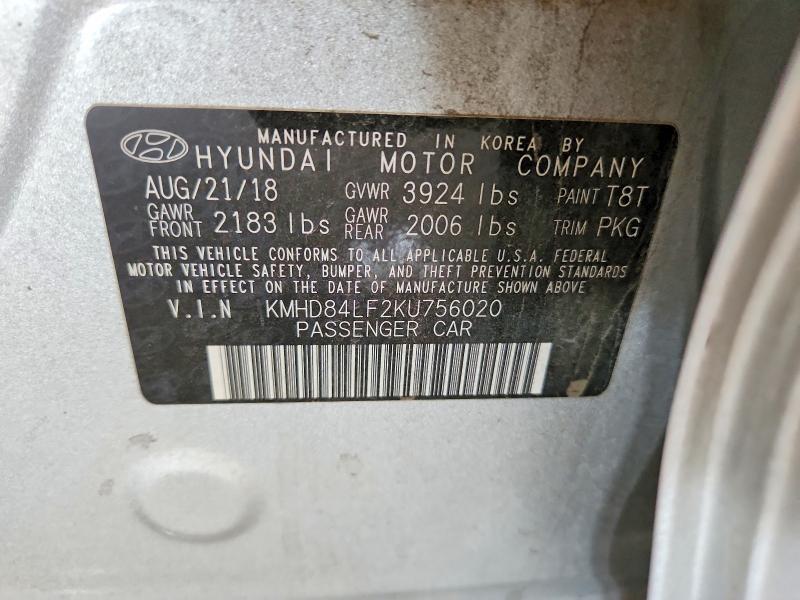 Aukcja sprzedaży 2019 Hyundai Elantra, vin: KMHD84LF2KU756020, numer aukcji: 62678786