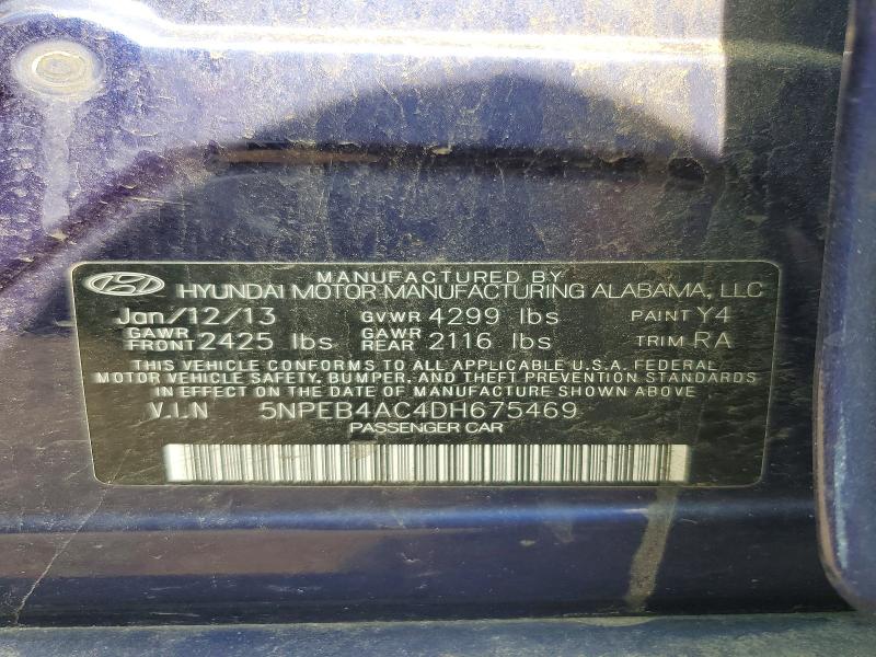 2013 Hyundai Sonata მანქანა იყიდება აუქციონზე, vin: 5NPEB4AC4DH675469, აუქციონის ნომერი: 60308616