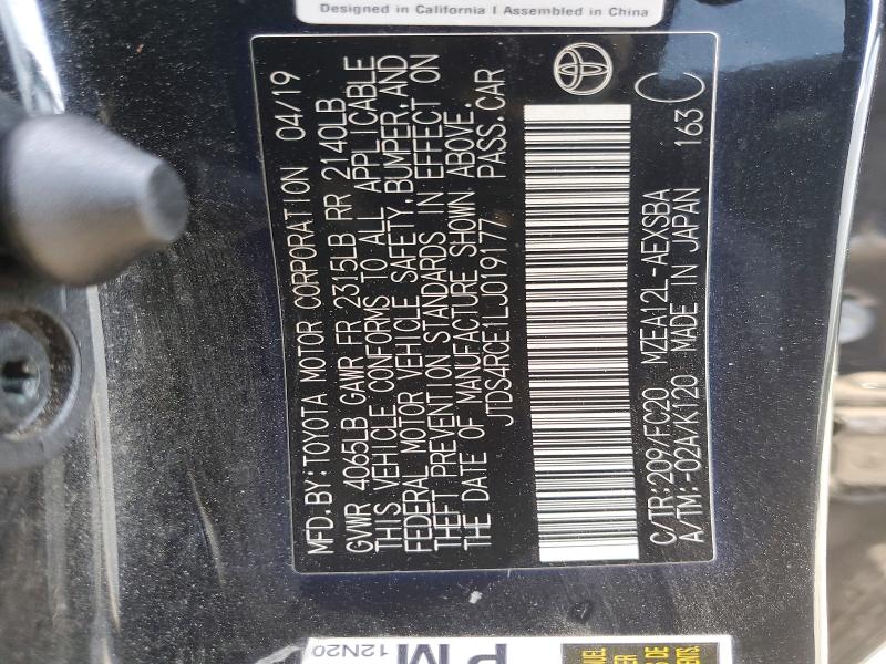 61890116 :رقم المزاد ، JTDS4RCE1LJ019177 vin ، 2020 Toyota Corolla مزاد بيع