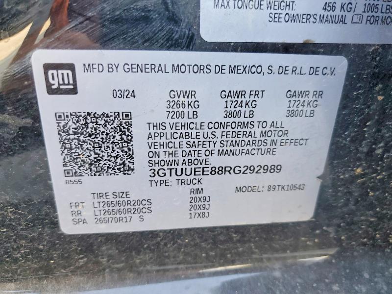 63202786 :رقم المزاد ، 3GTUUEE88RG292989 vin ، 2024 Gmc Sierra مزاد بيع