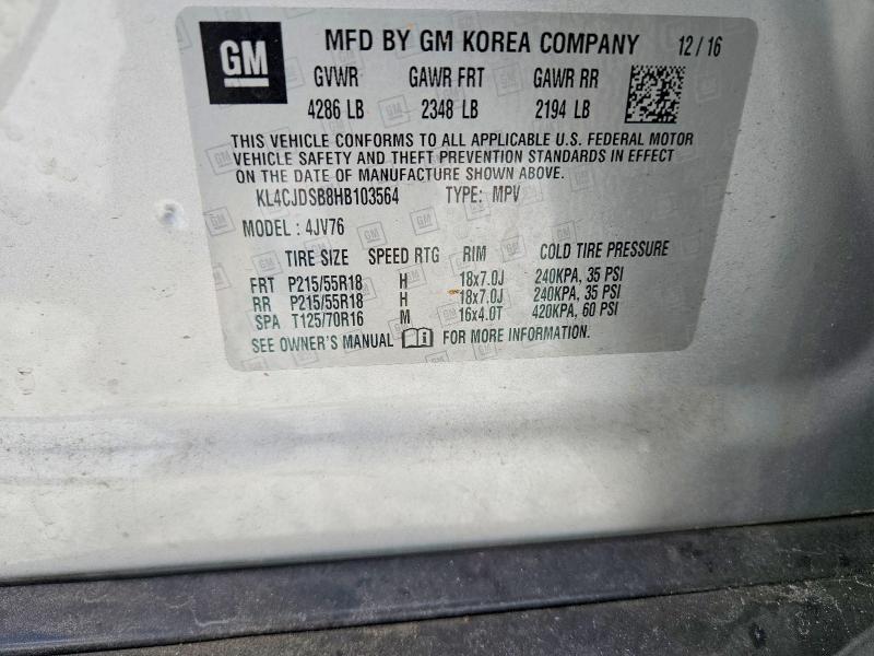 61855576 :رقم المزاد ، KL4CJDSB8HB103564 vin ، 2017 Buick Encore مزاد بيع