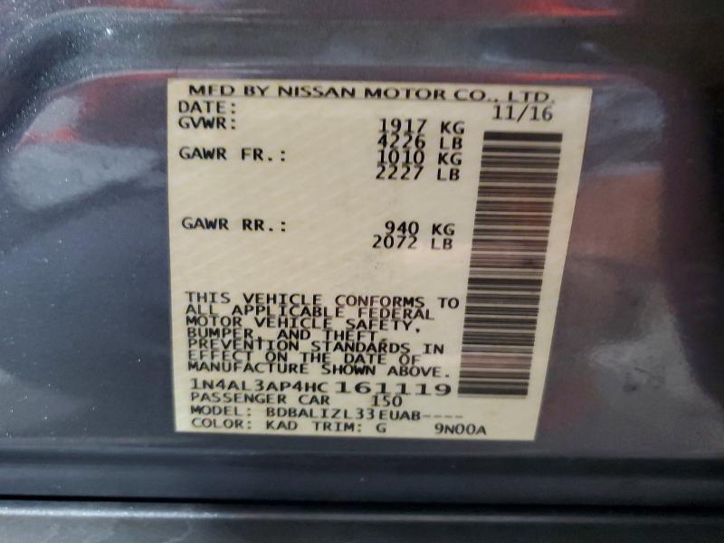 Aukcja sprzedaży 2017 Nissan Altima, vin: 1N4AL3AP4HC161119, numer aukcji: 61067686