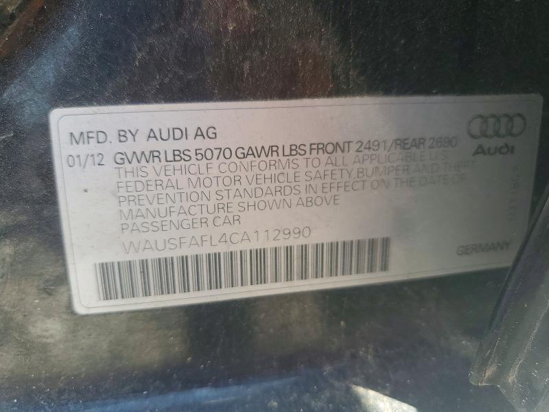 2012 Audi A4 მანქანა იყიდება აუქციონზე, vin: WAUSFAFL4CA112990, აუქციონის ნომერი: 48563646