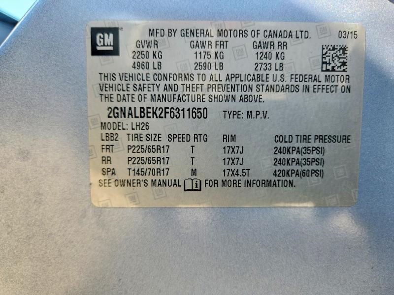 Продажа на аукционе авто 2015 Chevrolet Equinox, vin: 2GNALBEK2F6311650, номер лота: 62224696