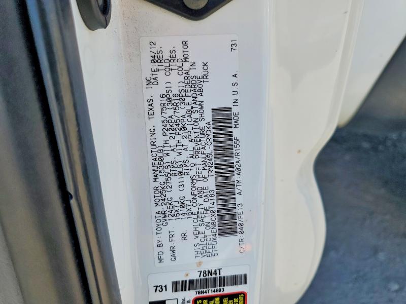 61321816 :رقم المزاد ، 5TFUX4EN8CX014183 vin ، 2012 Toyota Tacoma مزاد بيع