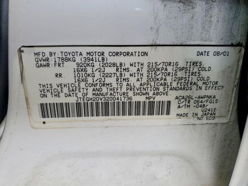 62131846 :رقم المزاد ، JTEGH20V320041736 vin ، 2002 Toyota Rav4 مزاد بيع