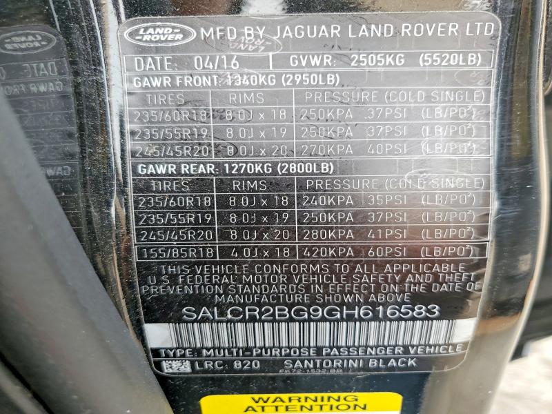 Продажа на аукционе авто 2016 Land Rover Discovery Sport, vin: SALCR2BG9GH616583, номер лота: 61142726