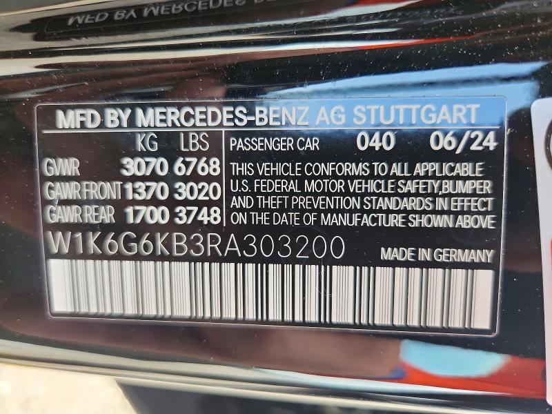 Aukcja sprzedaży 2024 Mercedes-benz S, vin: W1K6G6KB3RA303200, numer aukcji: 53248136