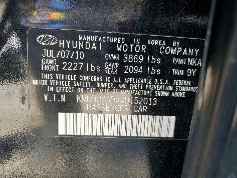 62244166 :رقم المزاد ، KMHDU4AD4AU152013 vin ، 2010 Hyundai Elantra مزاد بيع