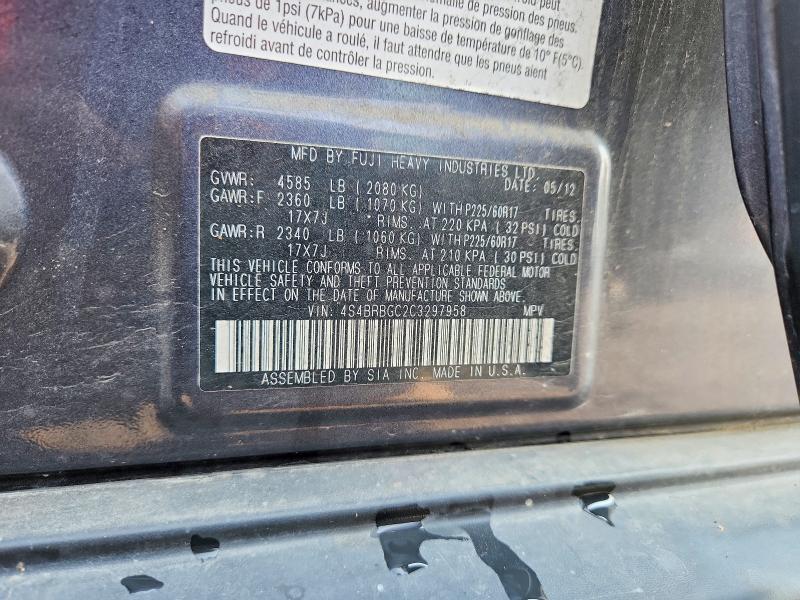 Продаж на аукціоні авто 2012 Subaru Outback, vin: 4S4BRBGC2C3297958, номер лоту: 62253086