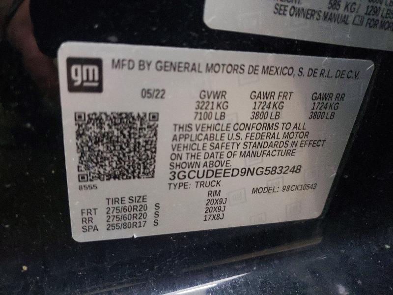 Aukcja sprzedaży 2022 Chevrolet Silverado, vin: 3GCUDEED9NG583248, numer aukcji: 60978726