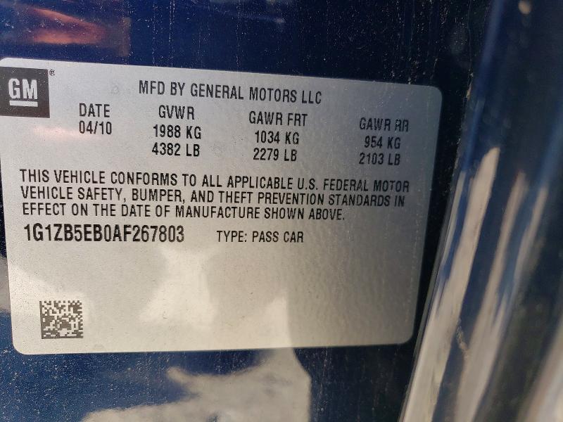2010 Chevrolet Malibu მანქანა იყიდება აუქციონზე, vin: 1G1ZB5EB0AF267803, აუქციონის ნომერი: 59682076