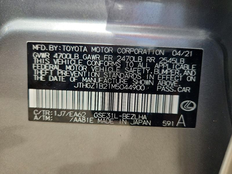61339086 :رقم المزاد ، JTHGZ1B21M5044900 vin ، 2021 Lexus Is مزاد بيع