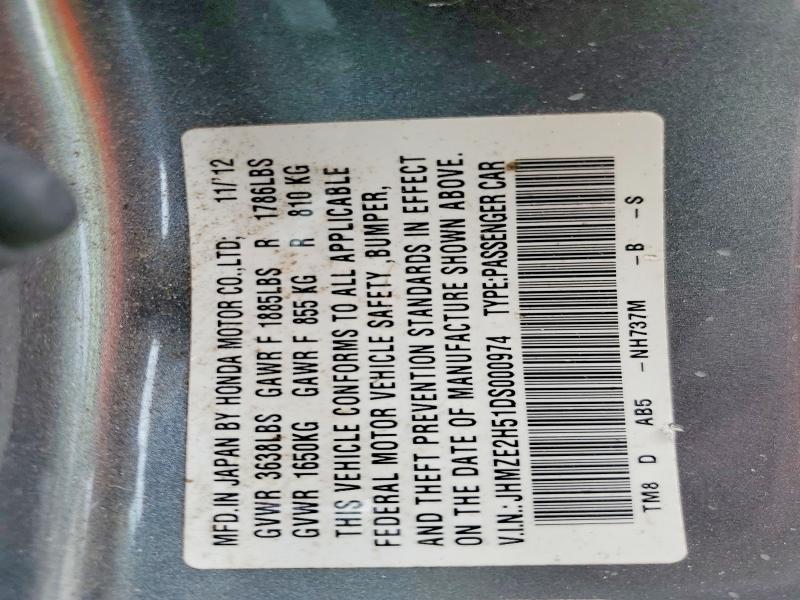Продаж на аукціоні авто 2013 Honda Insight, vin: JHMZE2H51DS000974, номер лоту: 85636245