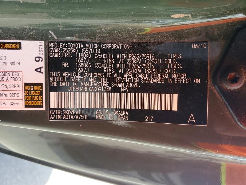 59678366 :رقم المزاد ، JTEBU4BFXAK091348 vin ، 2010 Toyota Fj Cruiser مزاد بيع