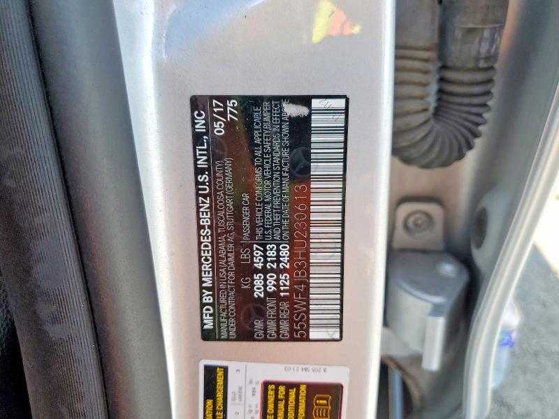 62109016 :رقم المزاد ، 55SWF4JB3HU230613 vin ، 2017 Mercedes-benz C مزاد بيع